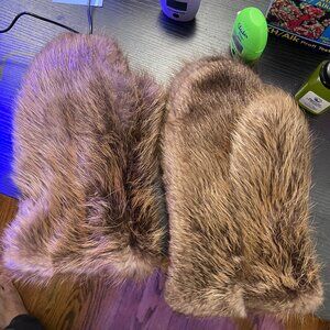 Genuine Unsheared Beaver Fur Mittens – XL – Unisex – New